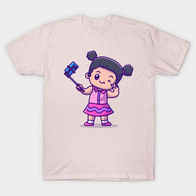 Cute Girl Taking Selfie With Phone Cartoon T-Shirt by Catalyst Labs